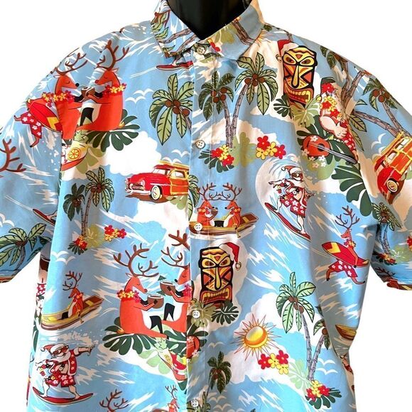SSLR Men's Santa Claus Party Tropical Ugly Hawaiian Christmas Shirts - Picture 3 of 11